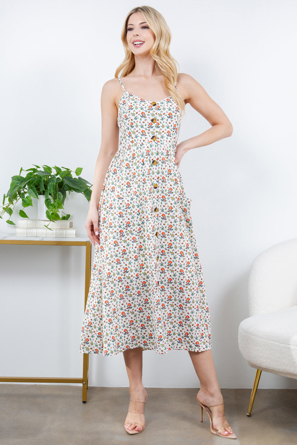 Cute Small Mushroom & Floral Maxi Dress