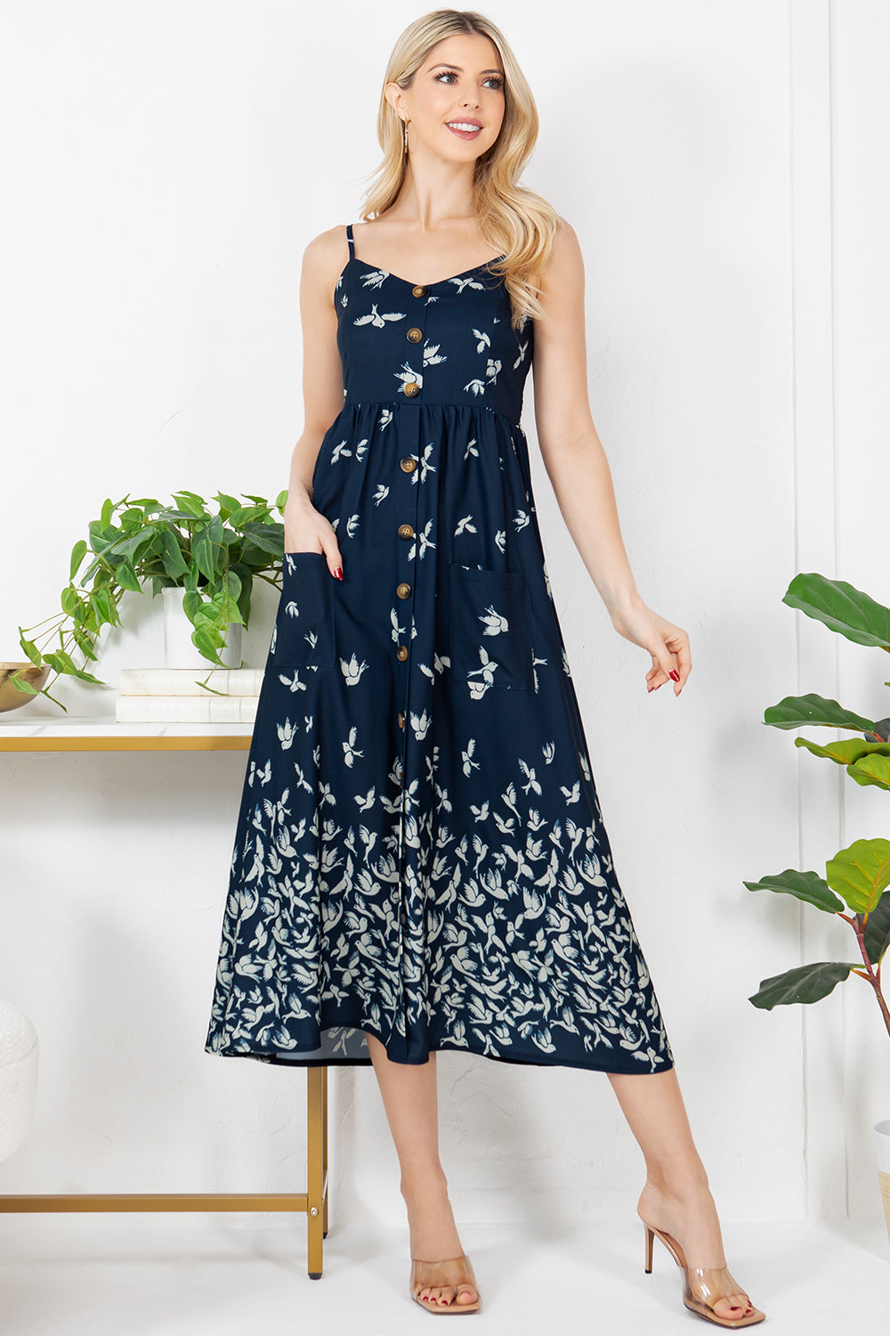 Flying Bird Print Cami Dress