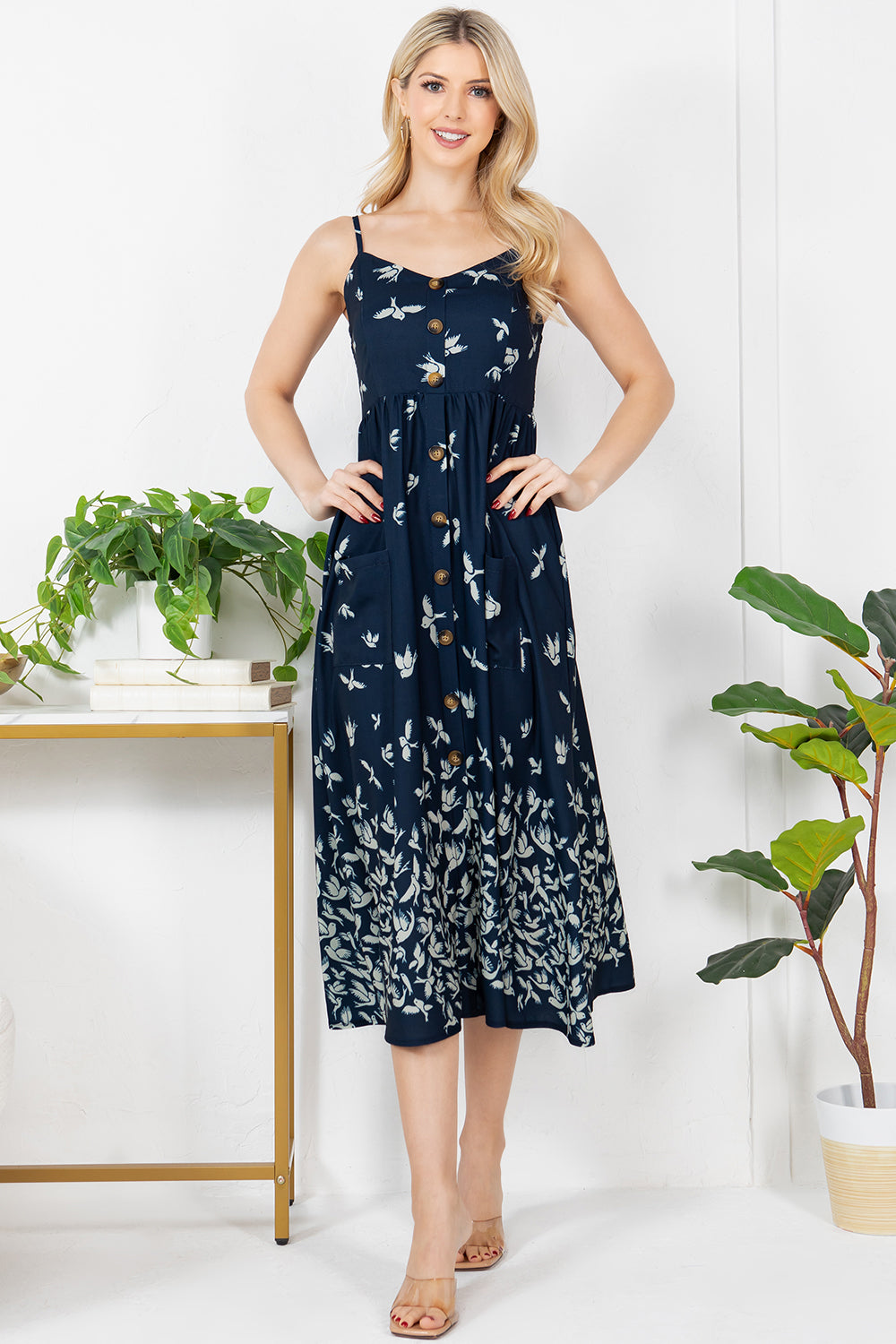 Flying Bird Print Cami Dress