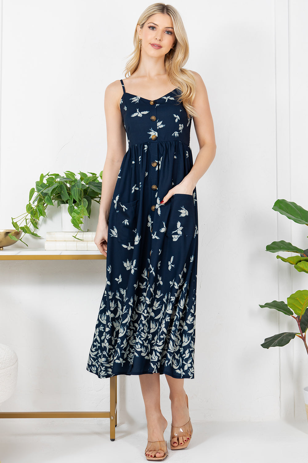 Flying Bird Print Cami Dress
