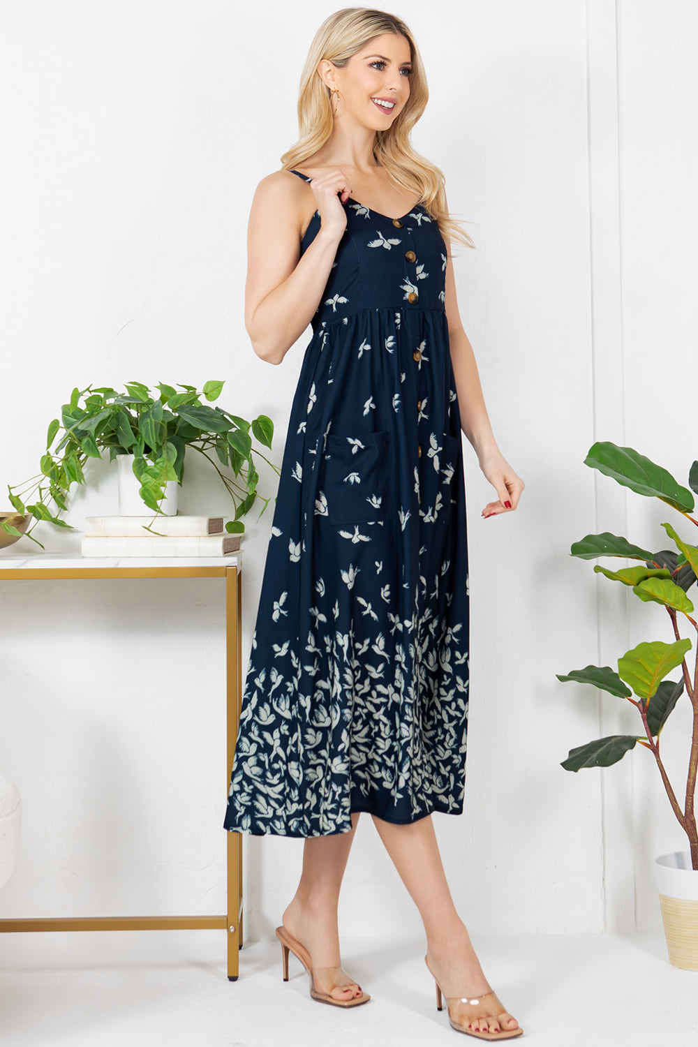 Flying Bird Print Cami Dress
