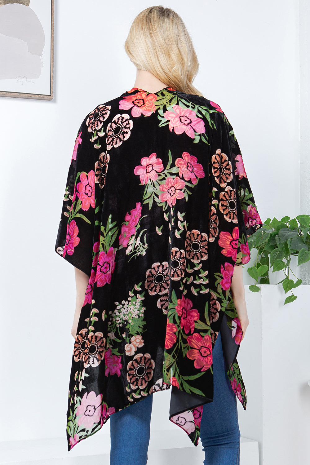 Colorful Floral Velvet Kimono