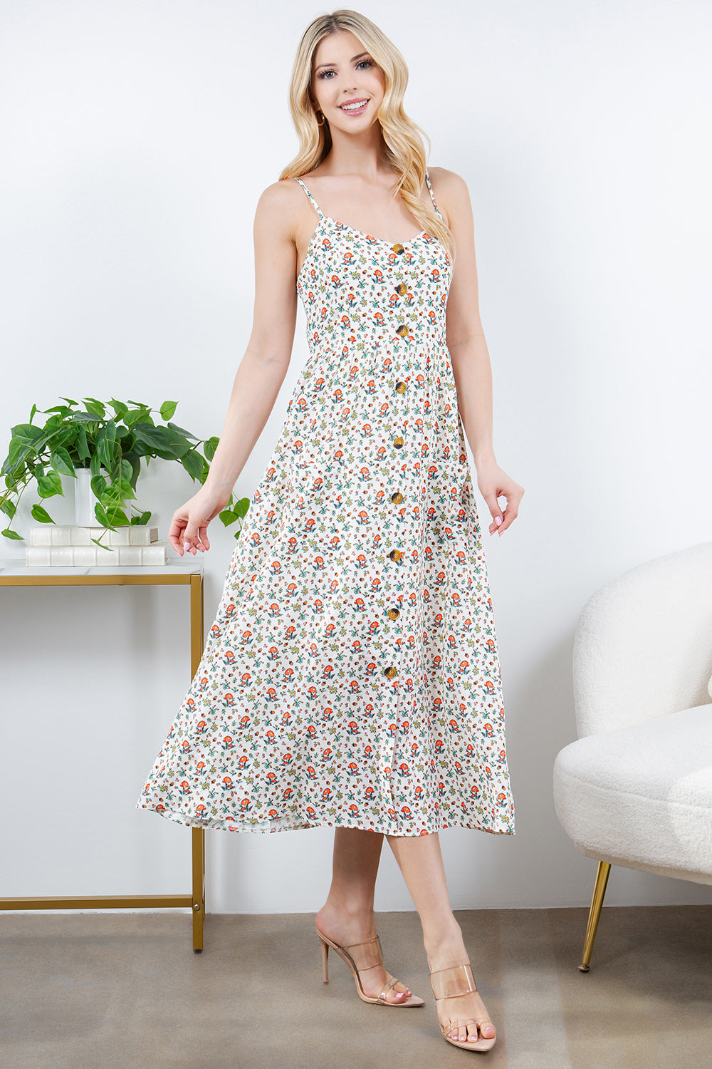 Cute Small Mushroom & Floral Maxi Dress