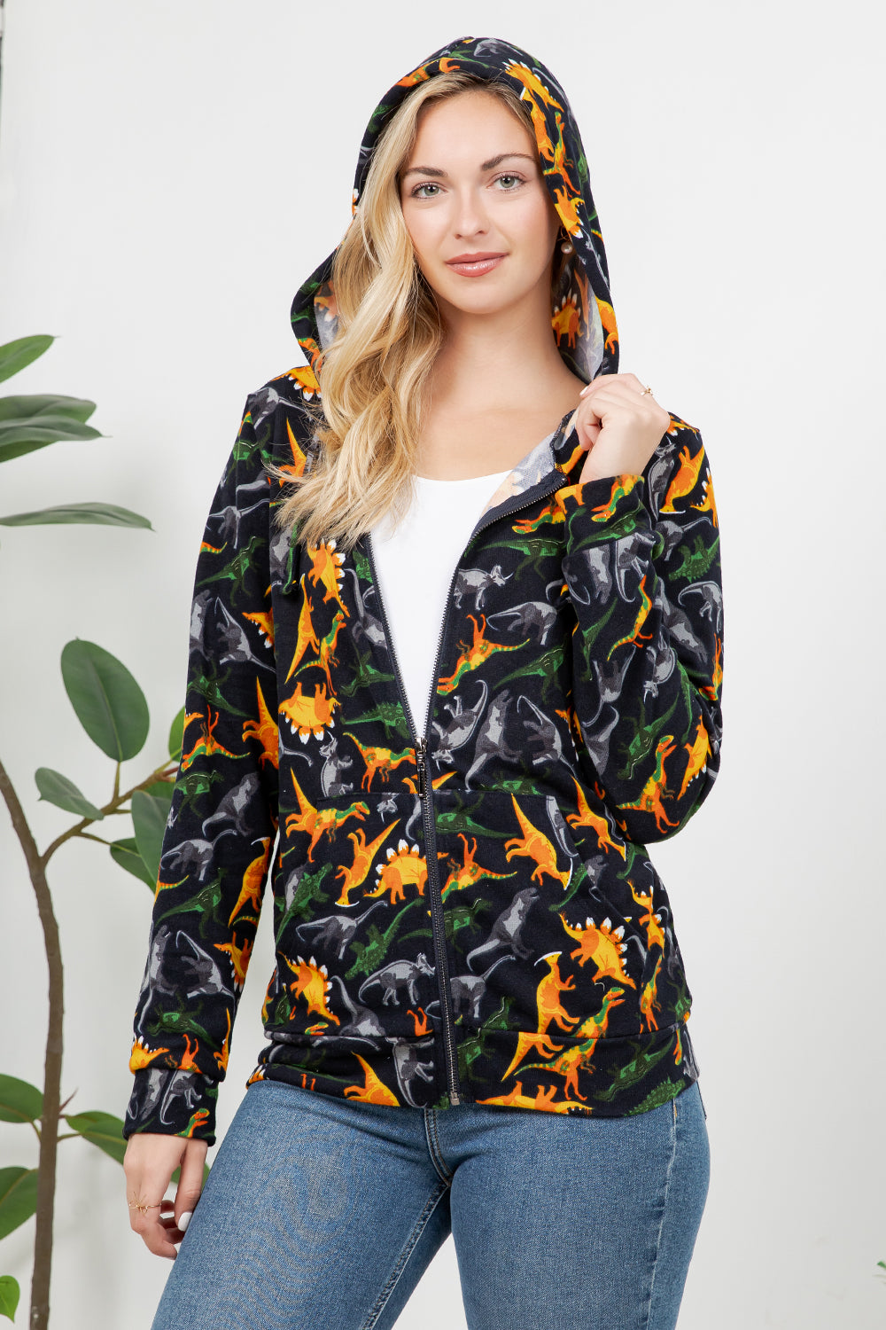 Retro Dino Zipper Hoodie