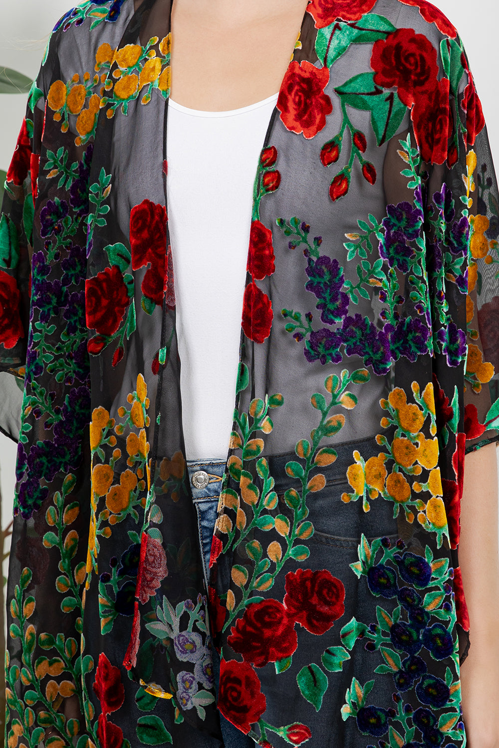 Vintage Floral Burnout Velvet Kimono