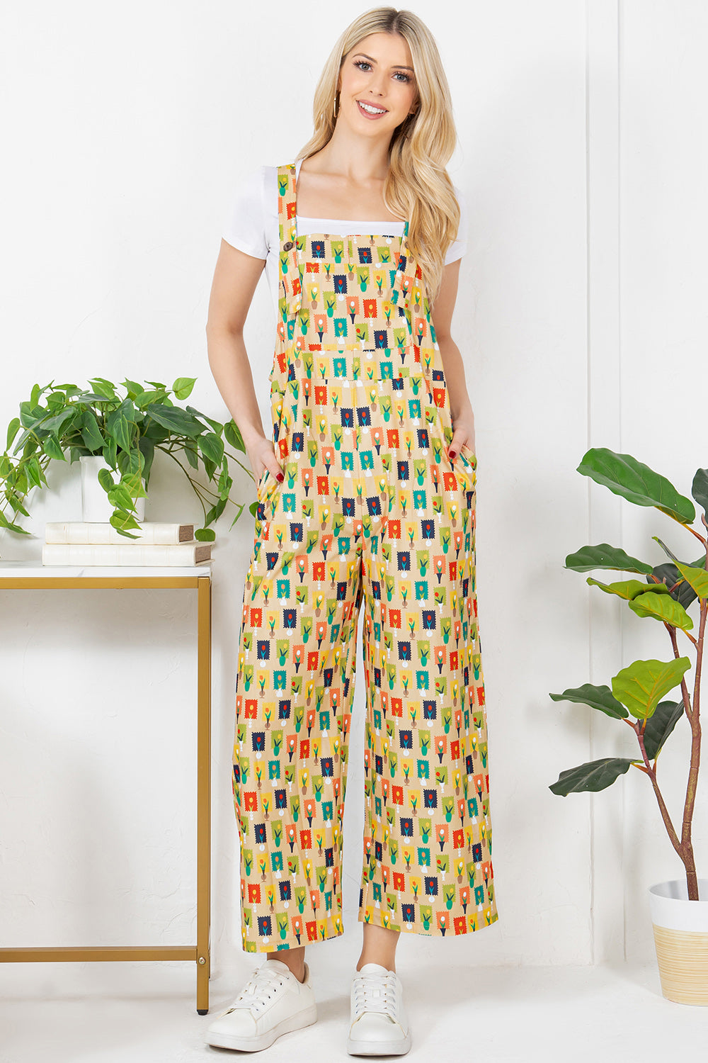 Colorful Stamp Corduroy Overall