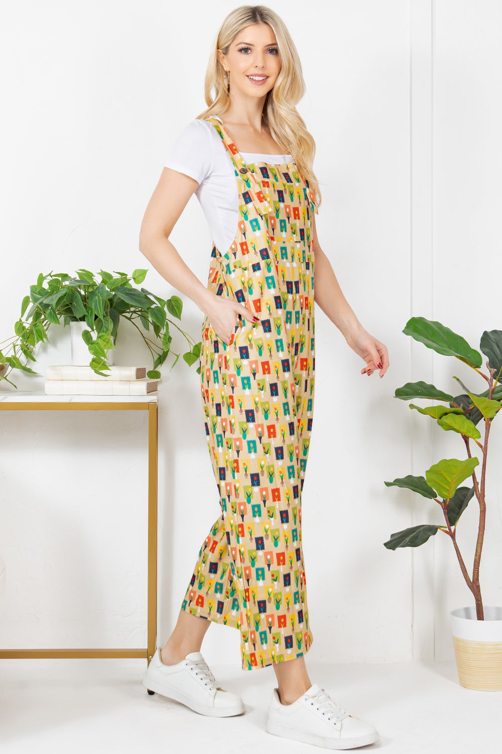 Colorful Stamp Corduroy Overall