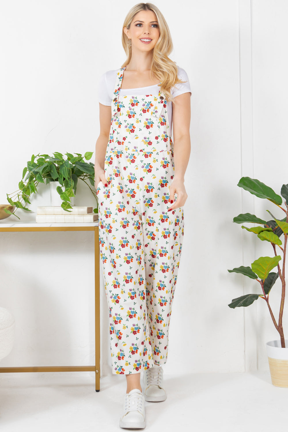 Colorful Flower Bouquet Corduroy Overall