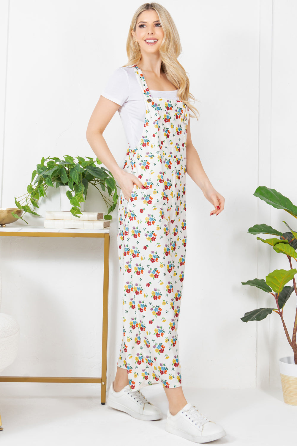 Colorful Flower Bouquet Corduroy Overall