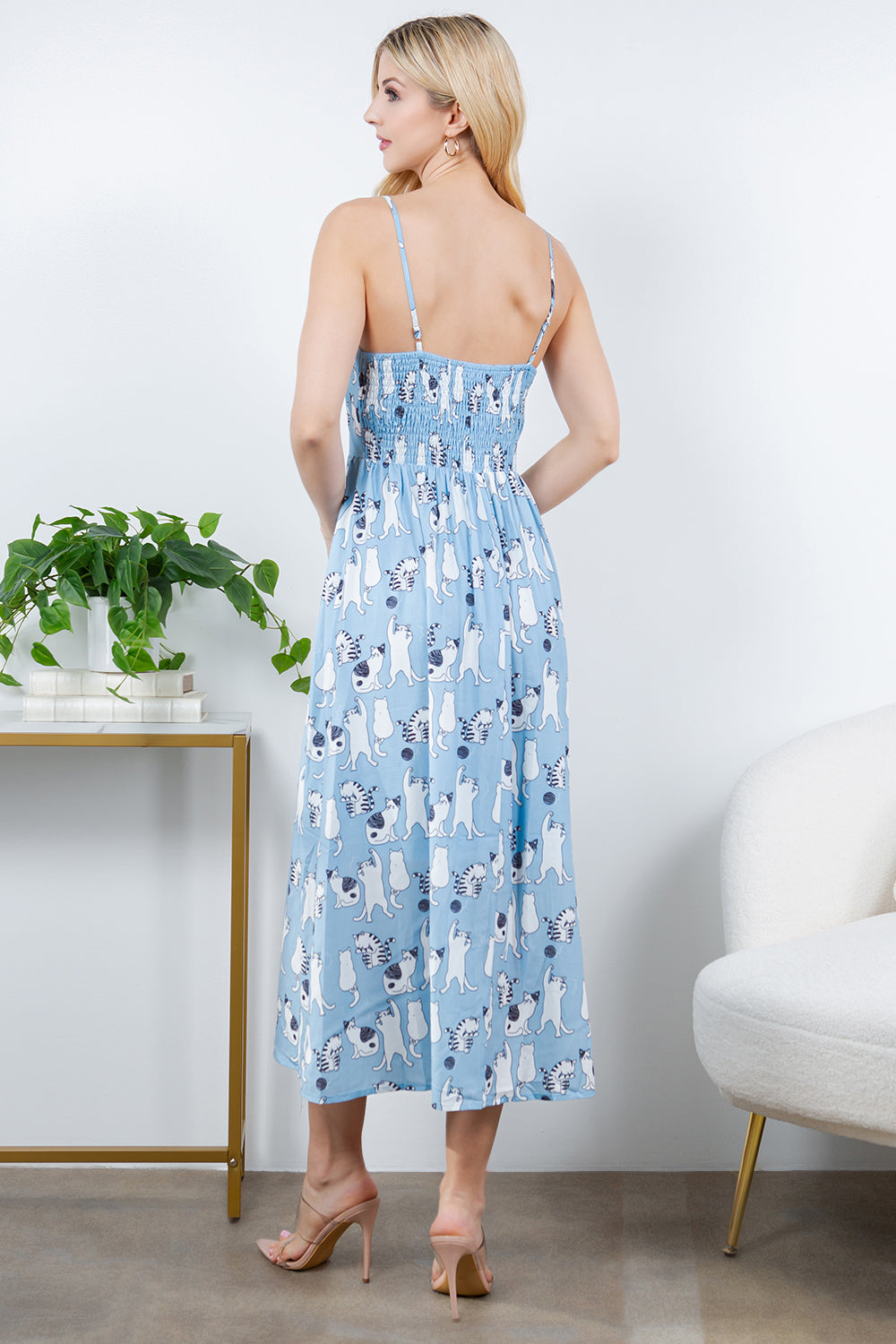 Dancing Cat Maxi Dress with Spaghetti Strap Dress