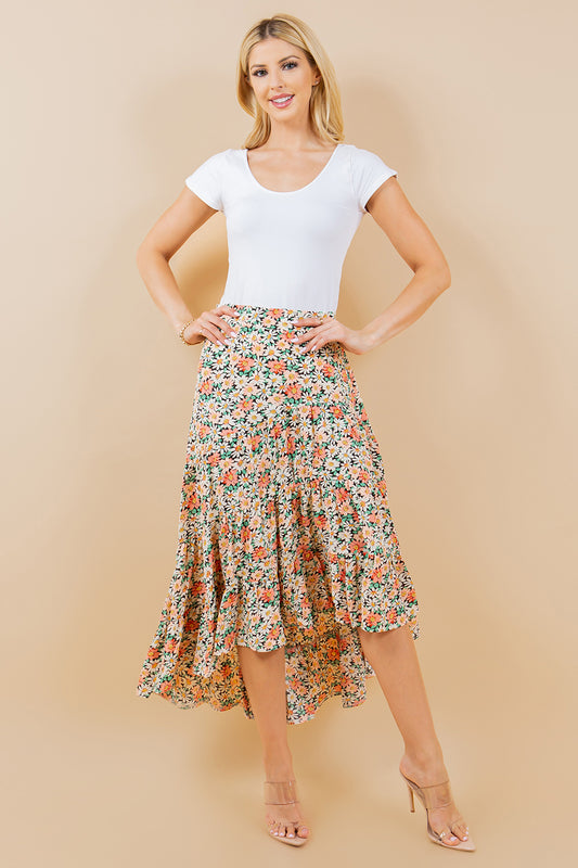 Retro Floral Tiered Skirt