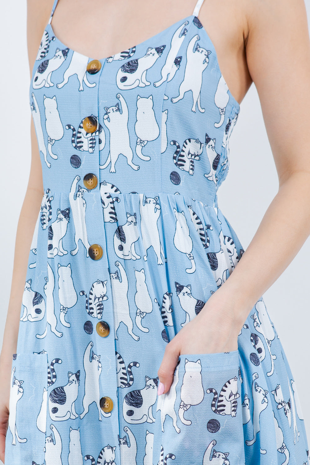 Dancing Cat Maxi Dress with Spaghetti Strap Dress