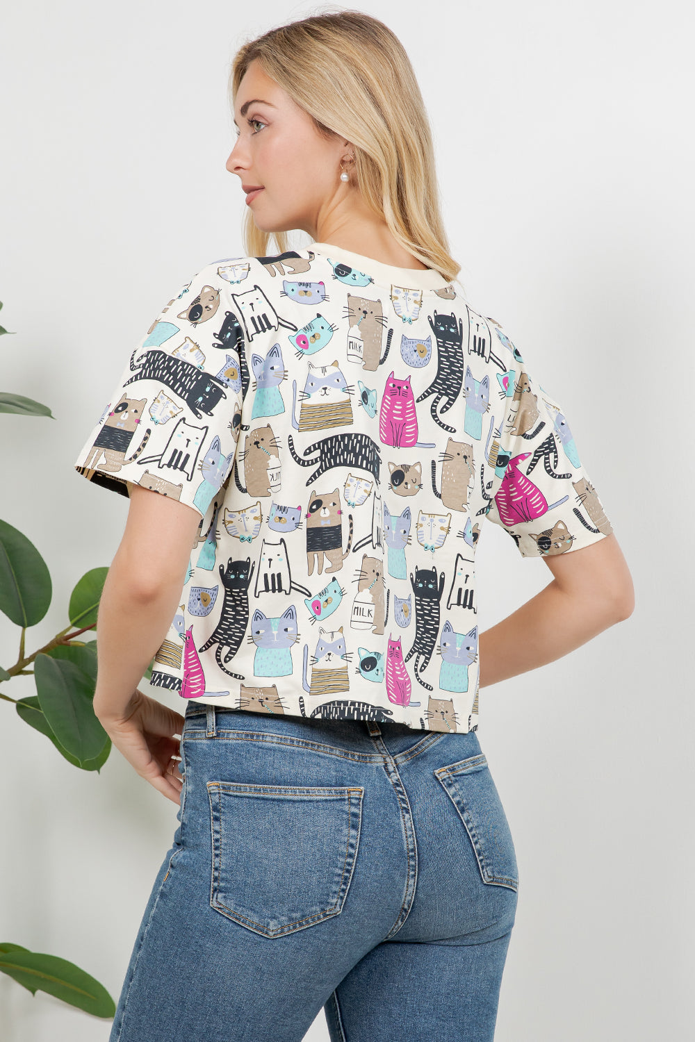 Colorful Cat Print Crop Top