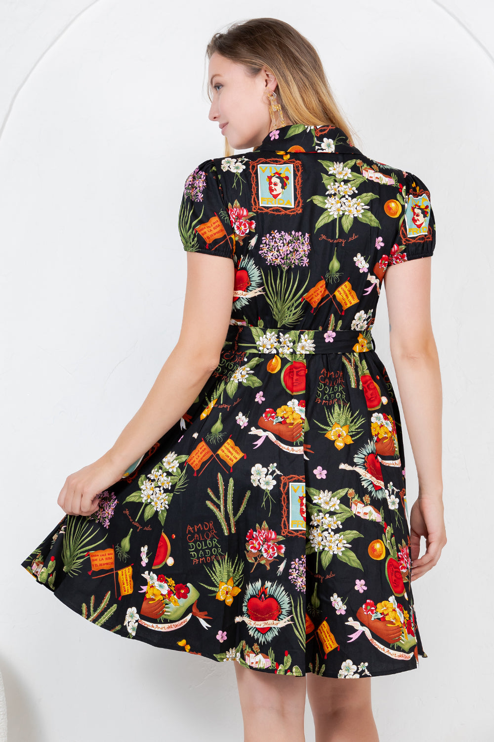 FRIDA PRINT COTTON DRESS - BLACK
