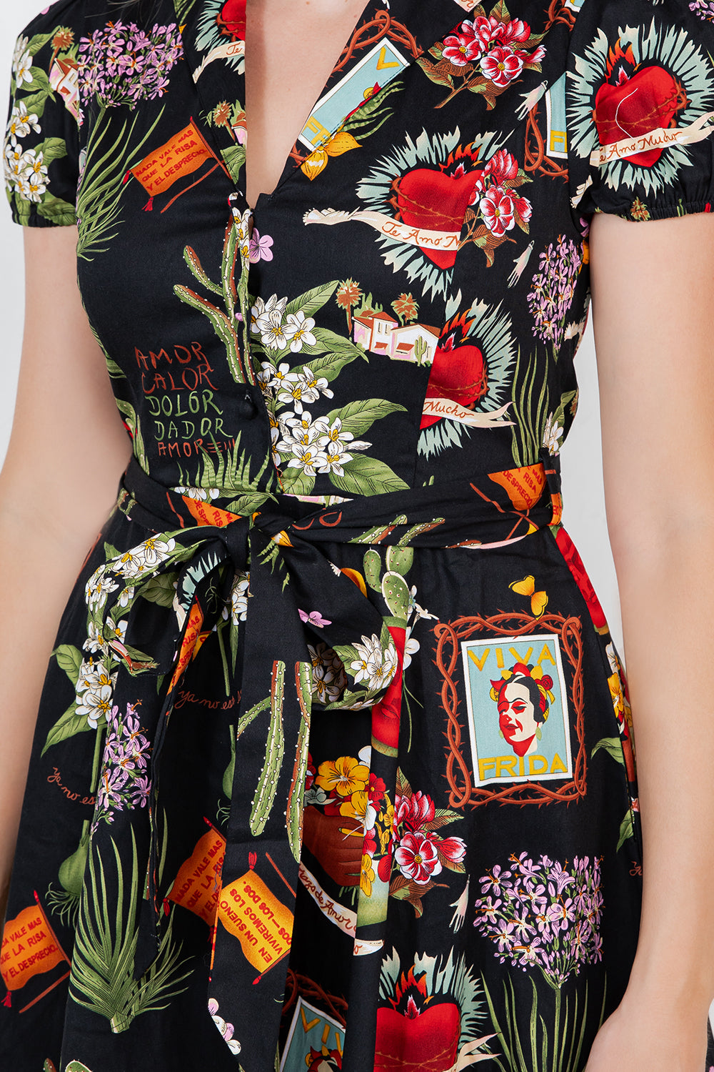 FRIDA PRINT COTTON DRESS - BLACK