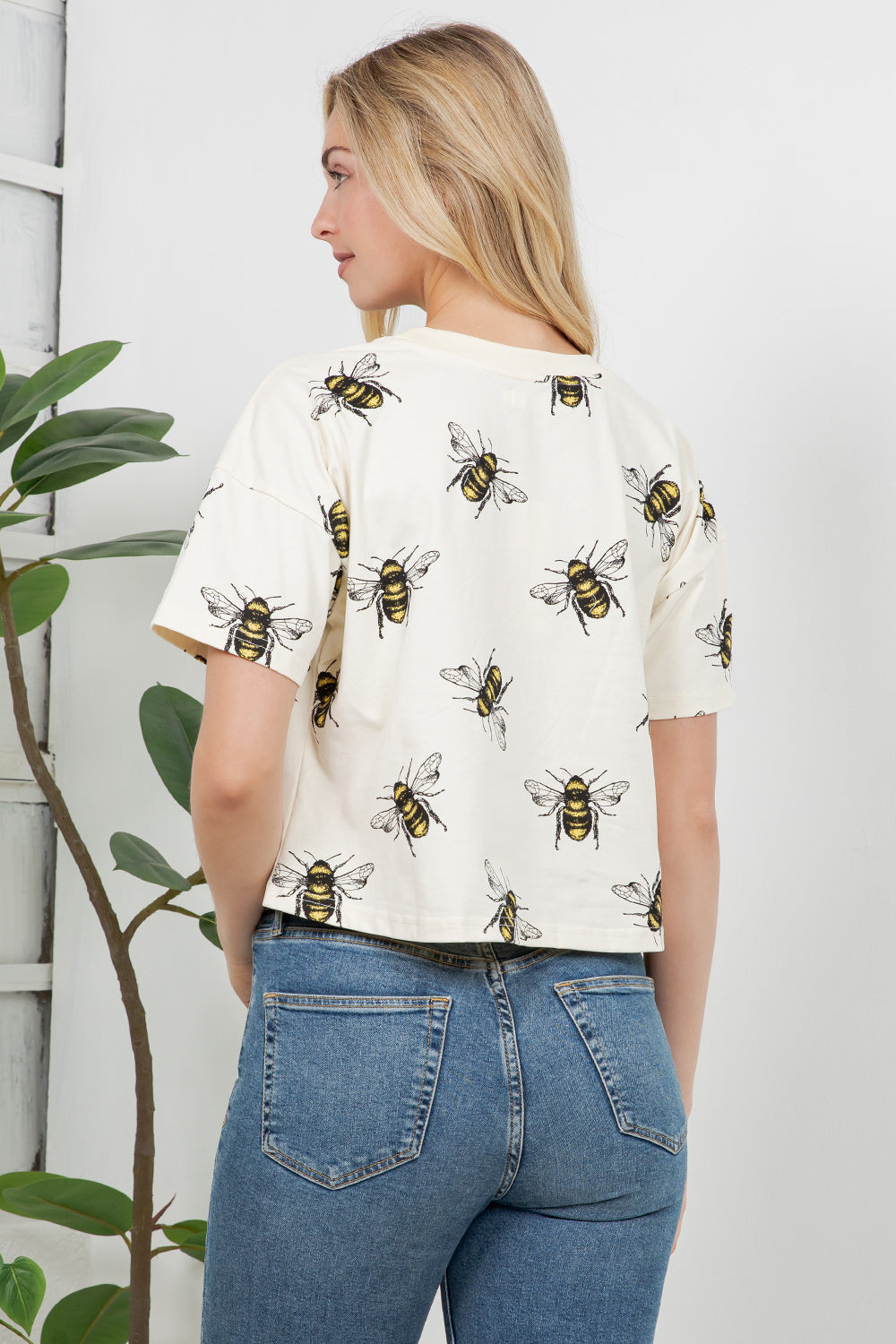 Bumble Bee Print Cotton Crop Top