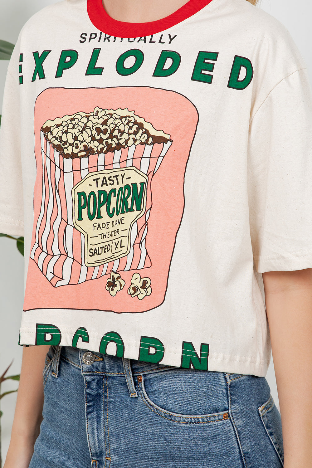 Popcorn Box Print Cotton Crop Top