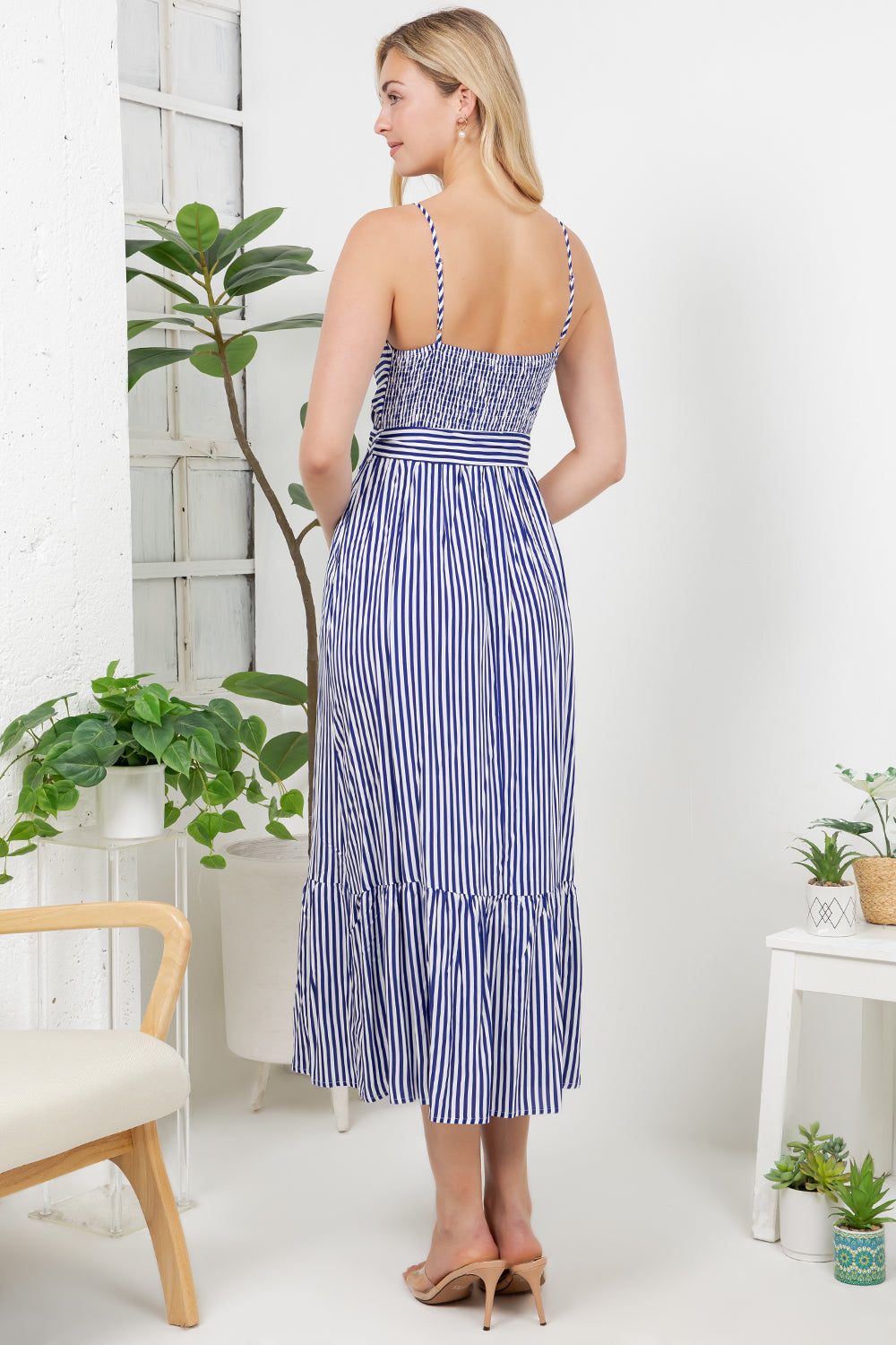 Stripe Print Maxi Dress - Blue