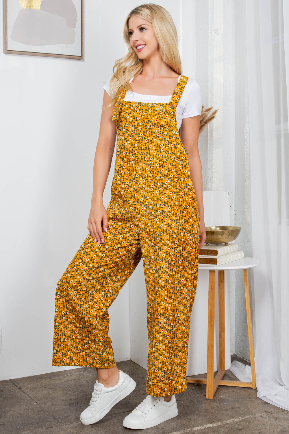 Mustard Floral Corduroy Overall
