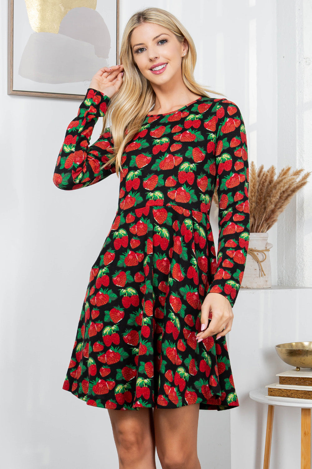 STRAWBERRY PRINT WINTER TUNIC DRESS