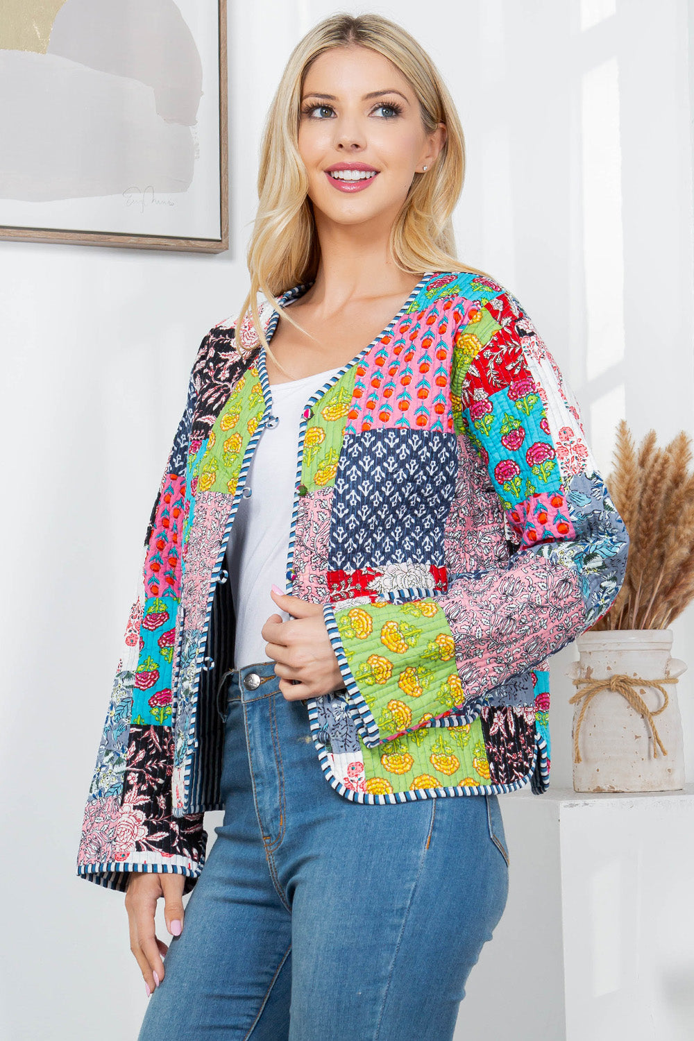 Quilted Patch Cotton Jacket - Pink