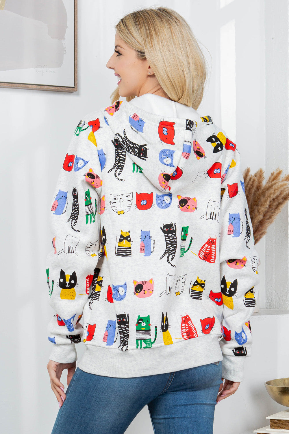 Colorful Cat Fleece Zipper Hoodie