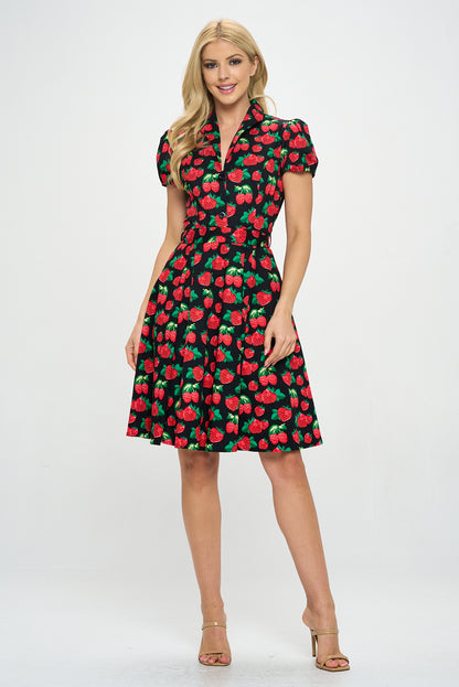Retro Strawberry Fit and Flare Dress