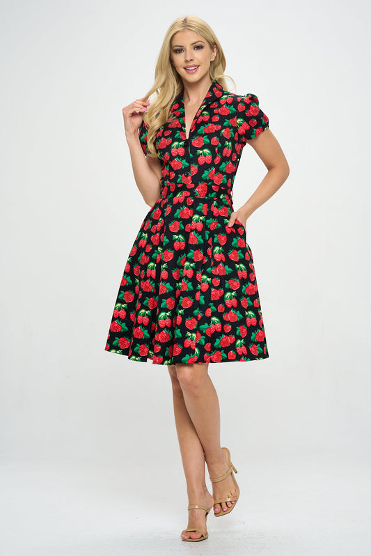 Retro Strawberry Fit and Flare Dress- Plus Size