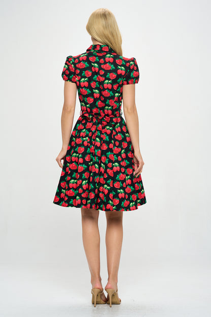 Retro Strawberry Fit and Flare Dress