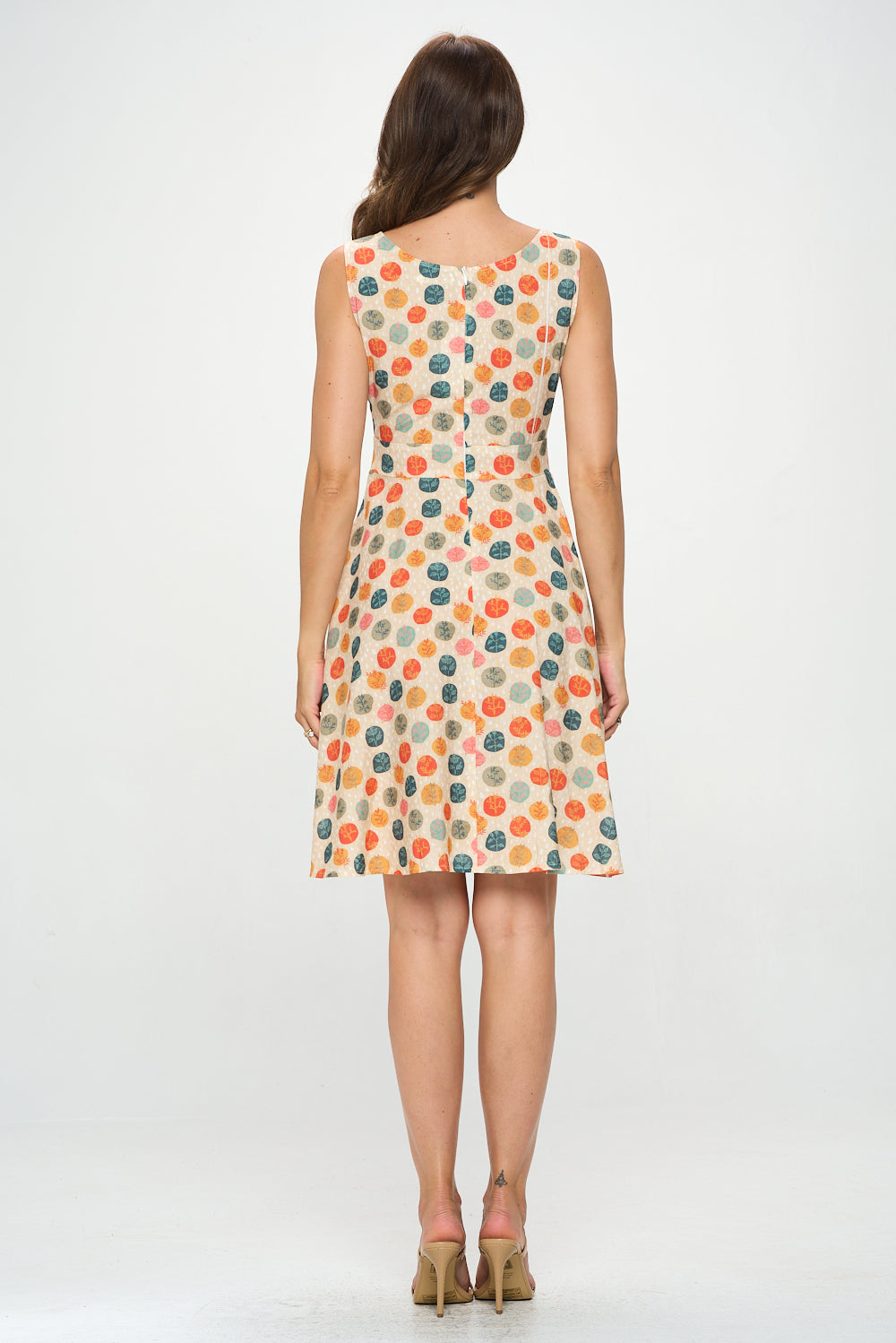 Leaves Print Fit and Flare Dress