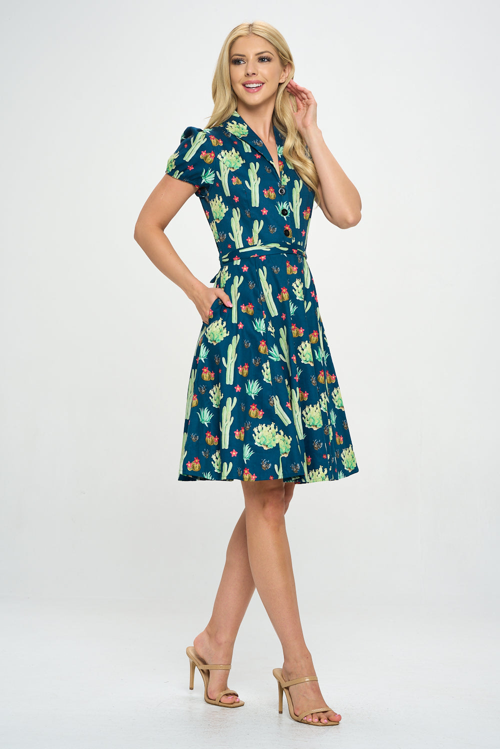 Retro Cactus Fit and Flare Dress - Plus Size