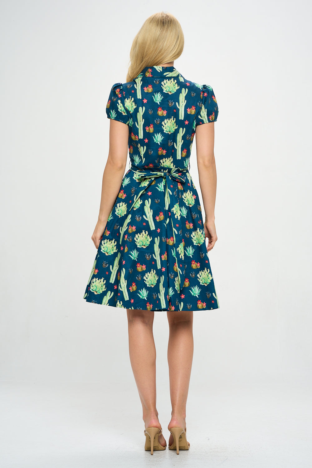 Retro Cactus Fit and Flare Dress - Plus Size