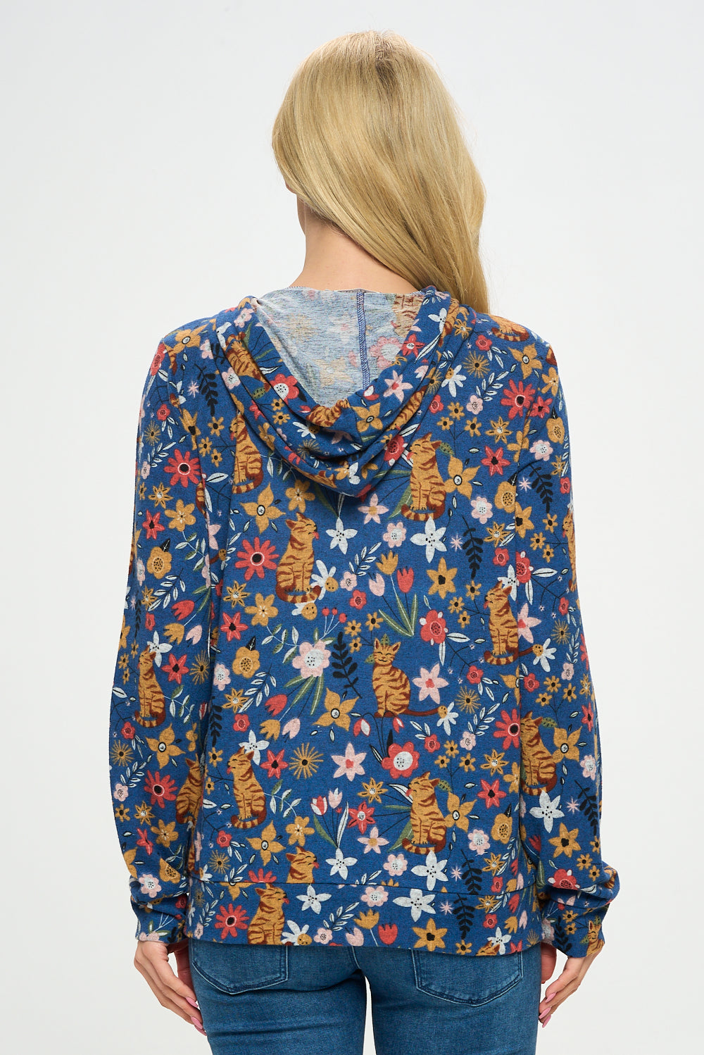 Floral Cat Zipper Hoodie