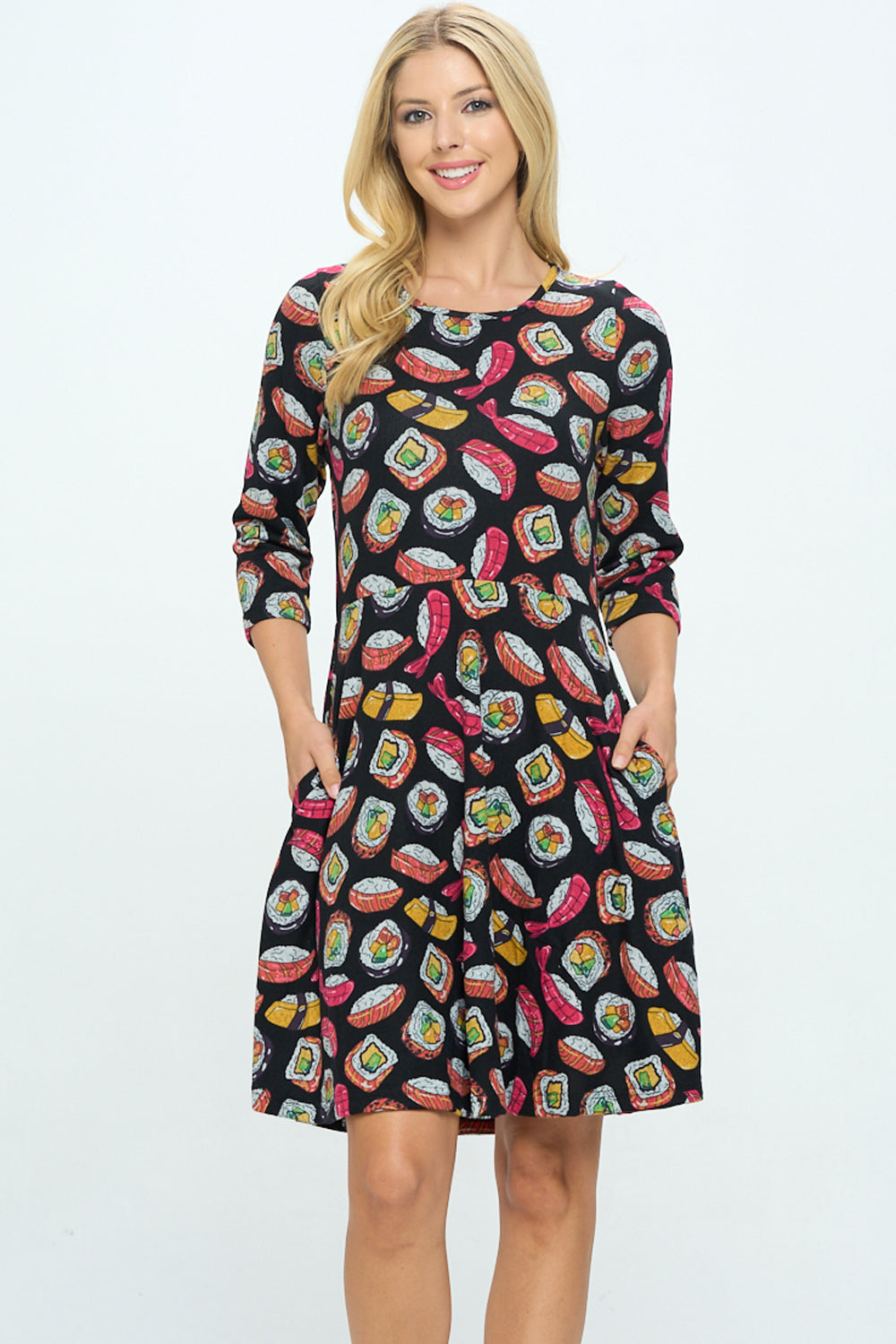 Sushi Print Sweater Tunic Dress