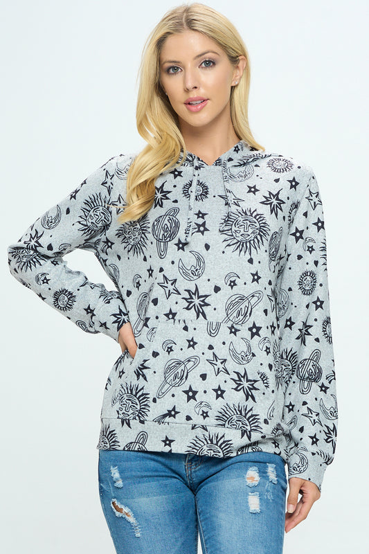 Celestial Sun and Moon Pullover Hoodie With Pocket