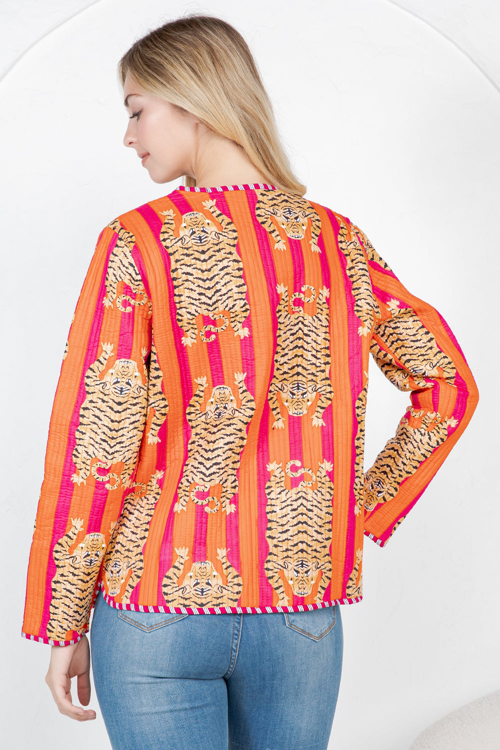 Tiger Print Quilted Cotton Jacket - Orange