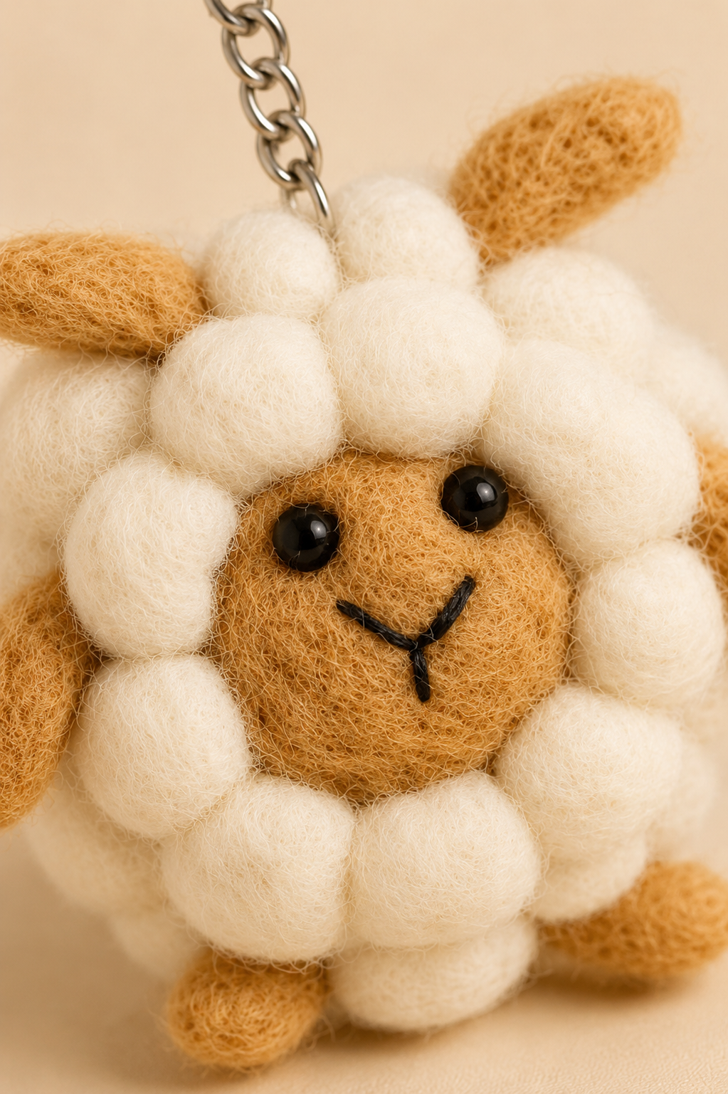Nepalese Handmade Felt Keychain | Eco-Friendly Wool Accents - Sheep