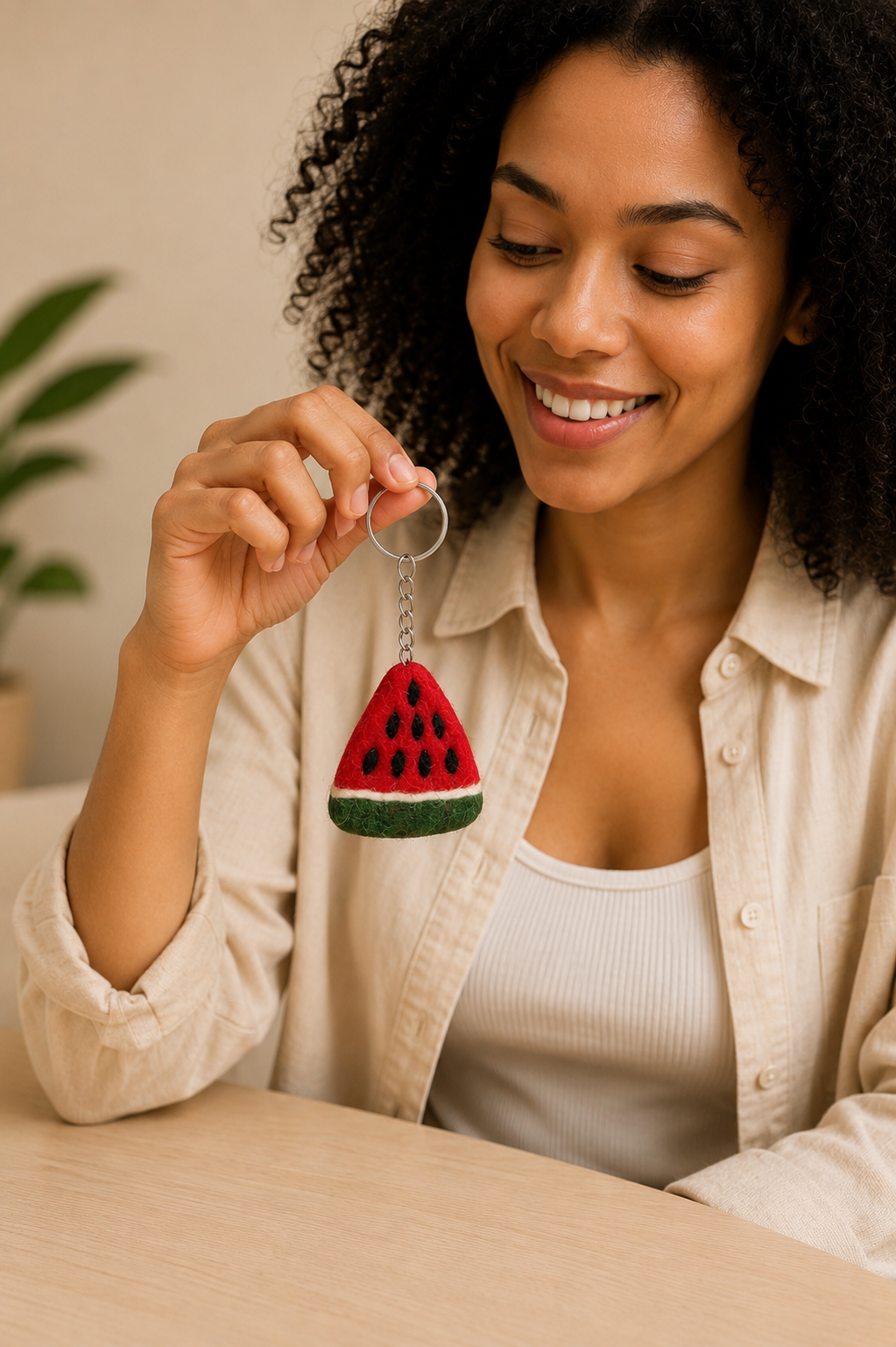 Nepalese Handmade Felt Keychain | Eco-Friendly Wool Accents - Watermelon