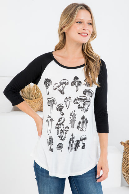 Mushroom Print Raglan Shirt