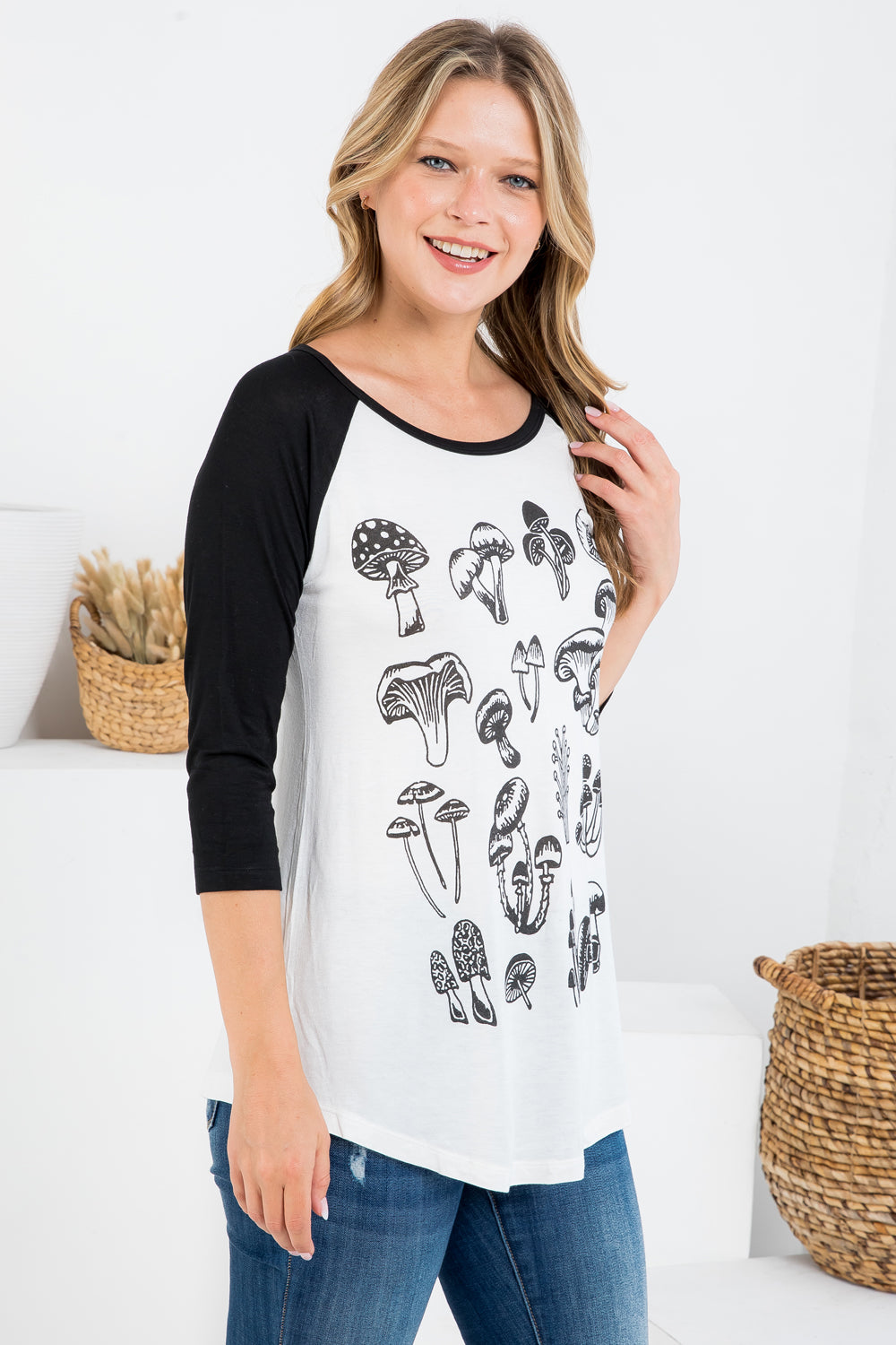 Mushroom Print Raglan Shirt