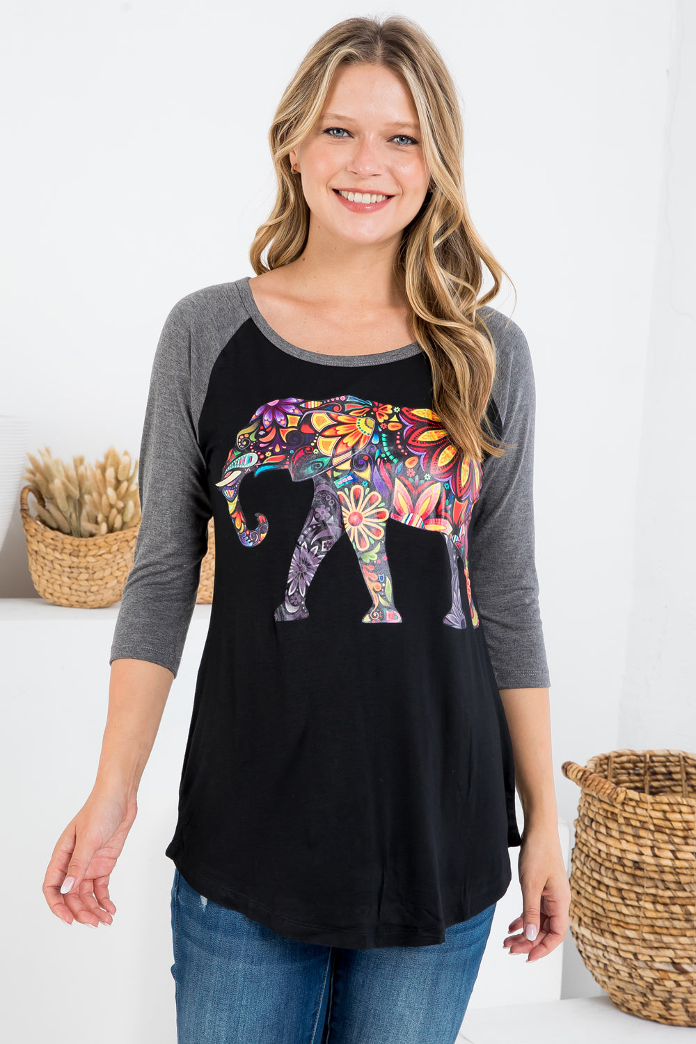 Colorful Elephant Raglan Shirt