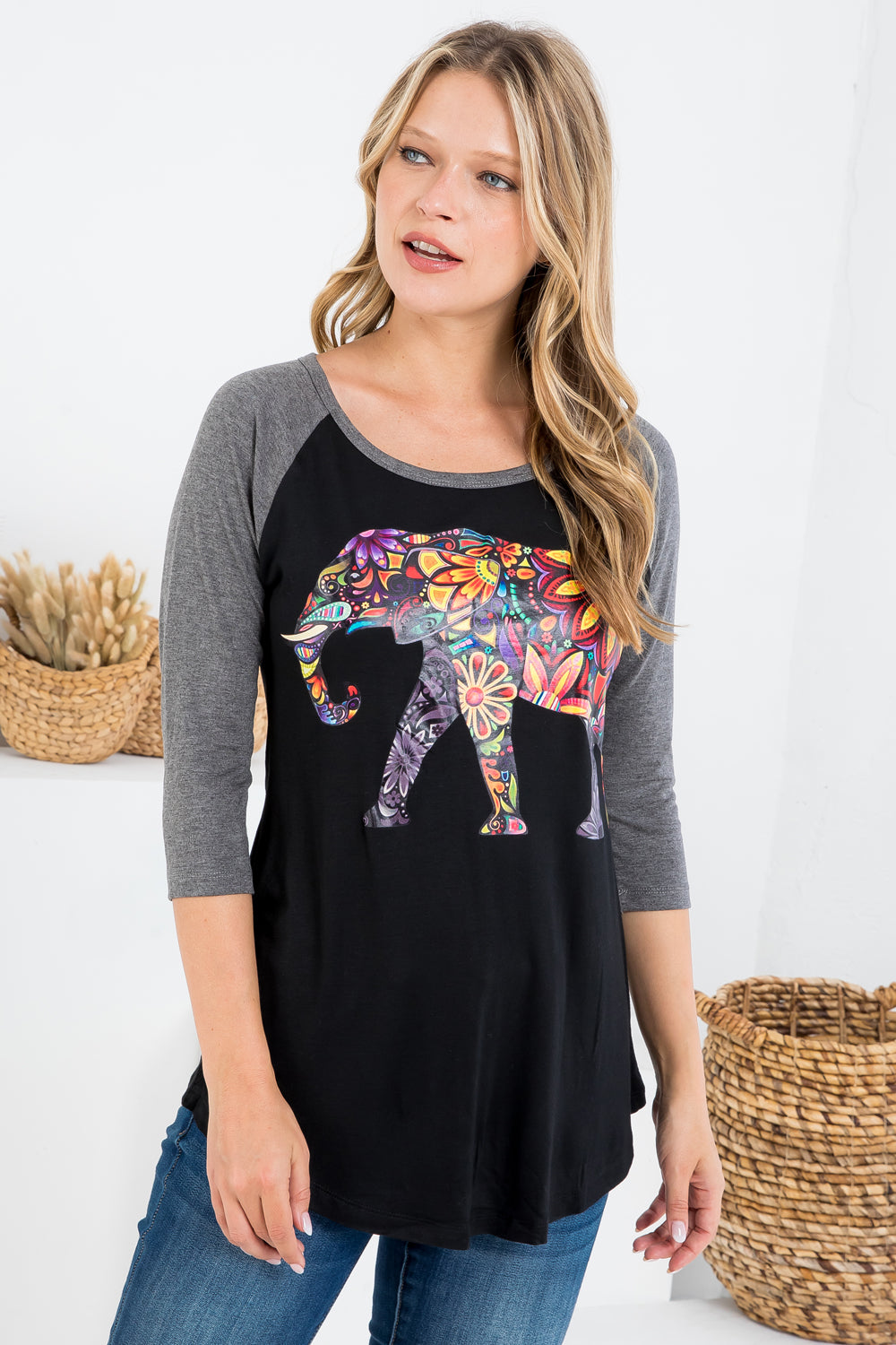 Colorful Elephant Raglan Shirt