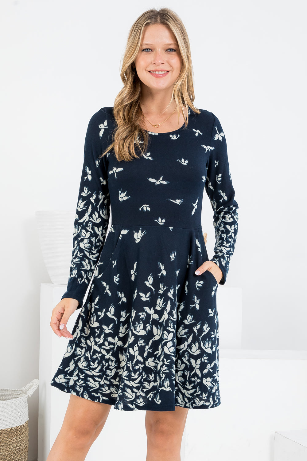 Bird Print Winter Tunic Dress