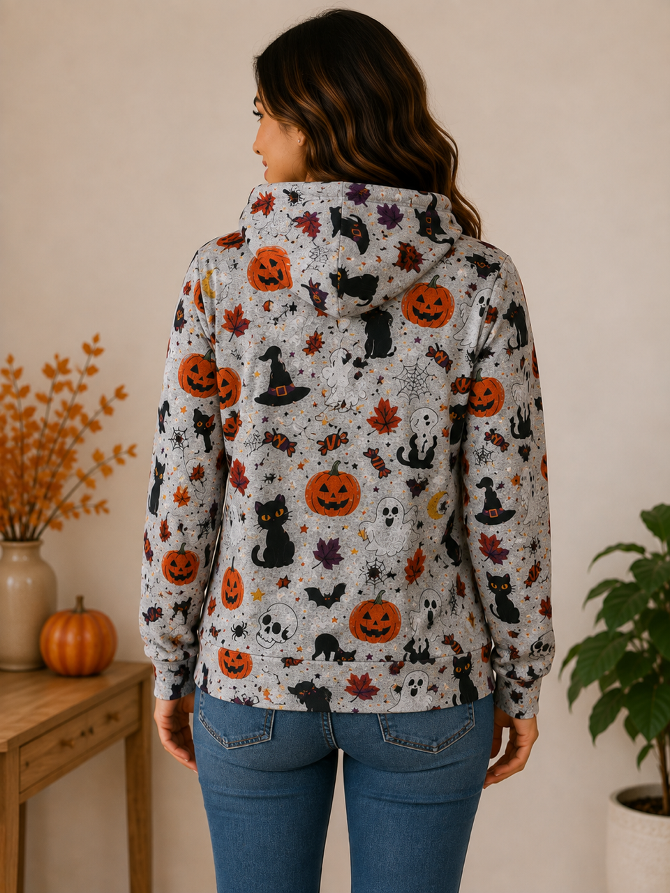 Halloween Print Pullover Hoodie