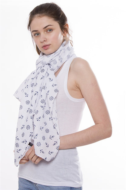 Nautical Print Scarf - White