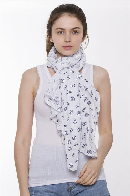 Nautical Print Scarf - White