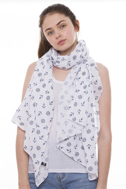 Nautical Print Scarf - White