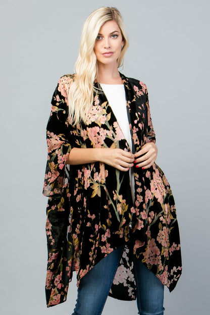 VELVET CHERRY  BLOSSOM PRINT KIMONO