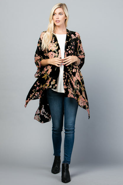 VELVET CHERRY  BLOSSOM PRINT KIMONO