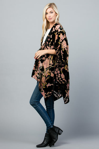 VELVET CHERRY  BLOSSOM PRINT KIMONO